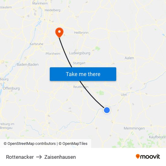 Rottenacker to Zaisenhausen map