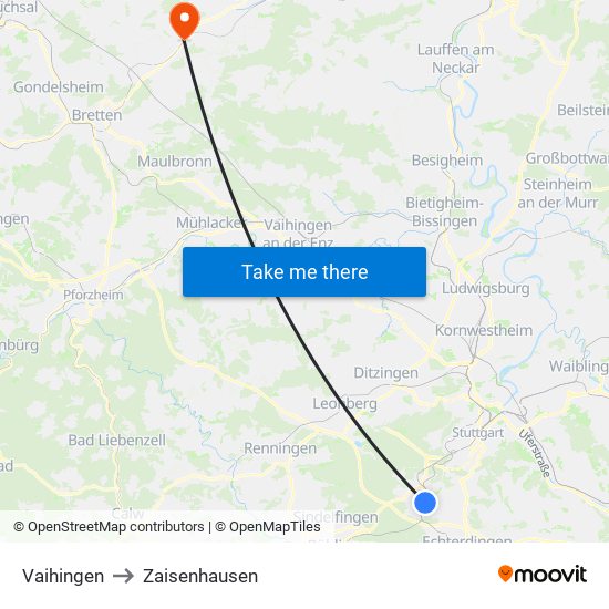 Vaihingen to Zaisenhausen map