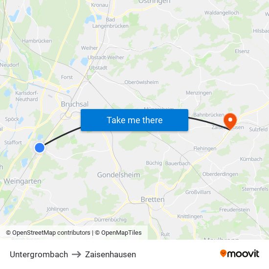 Untergrombach to Zaisenhausen map