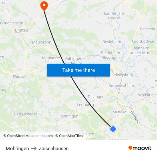 Möhringen to Zaisenhausen map