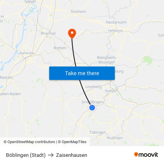 Böblingen (Stadt) to Zaisenhausen map