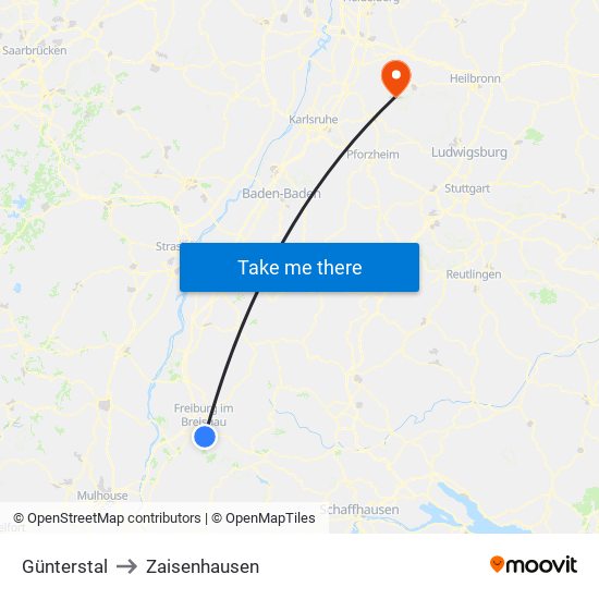 Günterstal to Zaisenhausen map