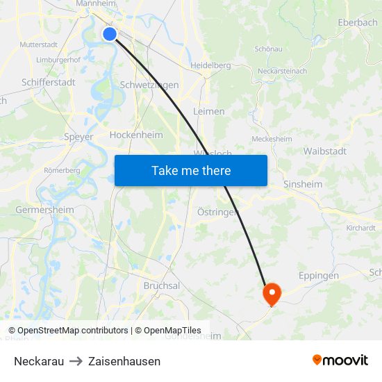 Neckarau to Zaisenhausen map