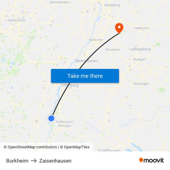 Burkheim to Zaisenhausen map