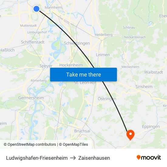 Ludwigshafen-Friesenheim to Zaisenhausen map