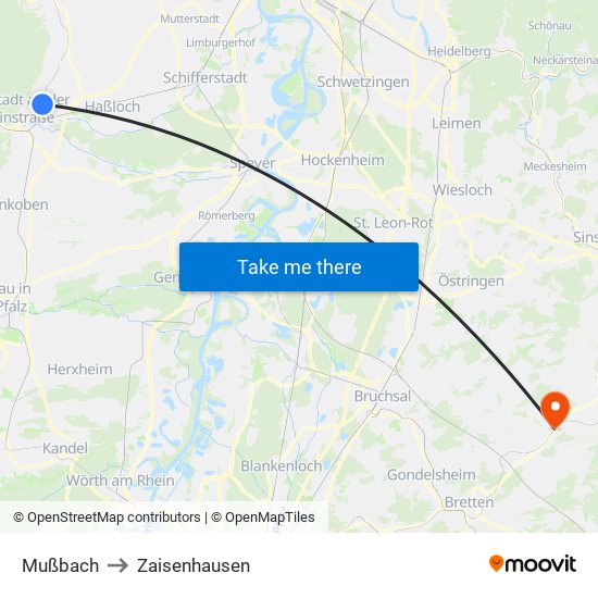 Mußbach to Zaisenhausen map