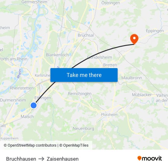Bruchhausen to Zaisenhausen map