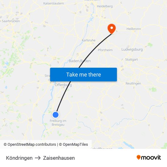 Köndringen to Zaisenhausen map