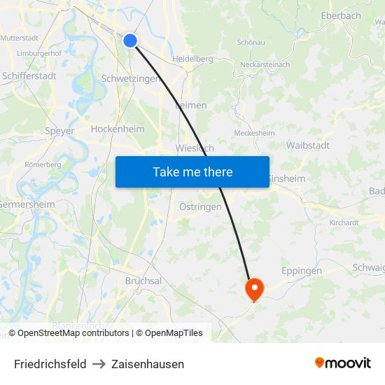 Friedrichsfeld to Zaisenhausen map