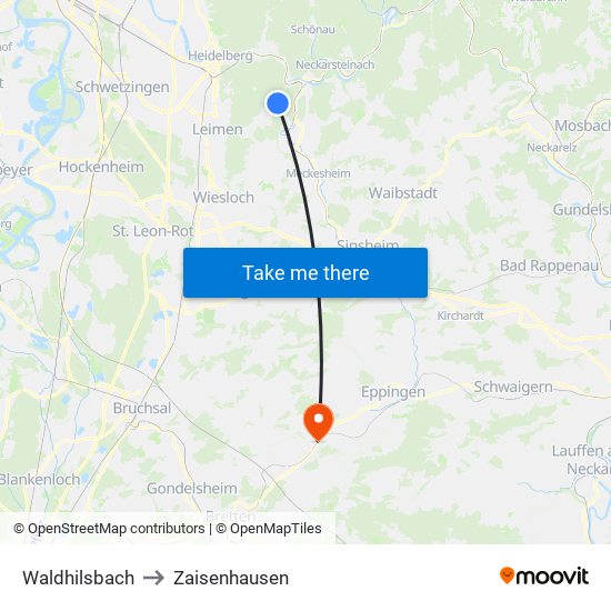 Waldhilsbach to Zaisenhausen map
