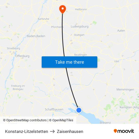 Konstanz-Litzelstetten to Zaisenhausen map