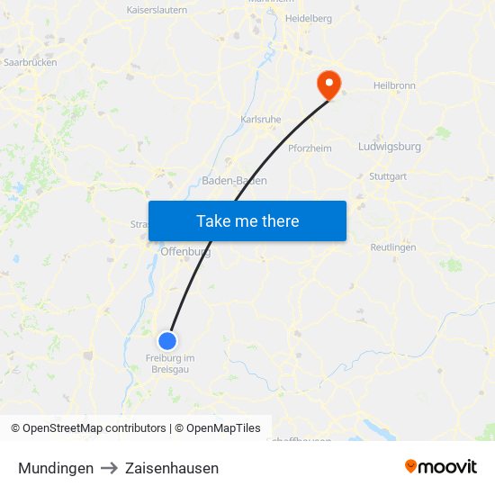 Mundingen to Zaisenhausen map