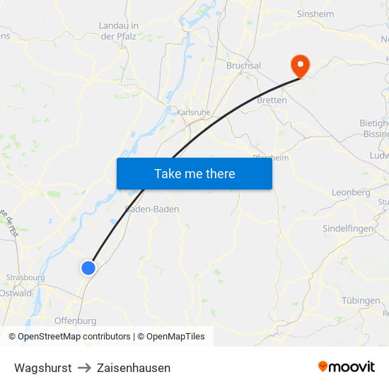 Wagshurst to Zaisenhausen map