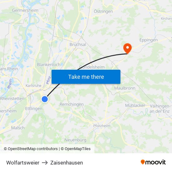 Wolfartsweier to Zaisenhausen map