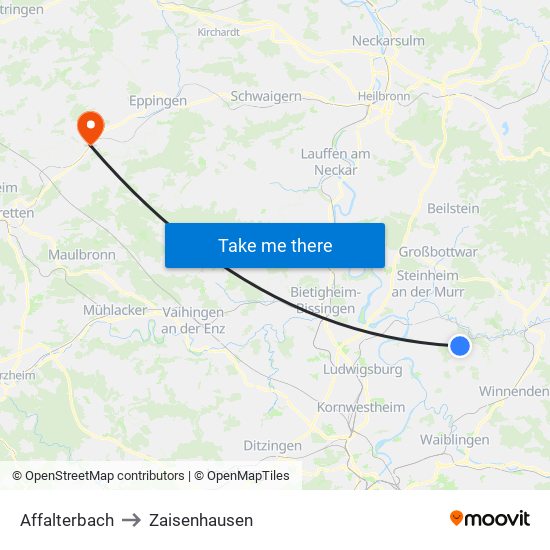 Affalterbach to Zaisenhausen map