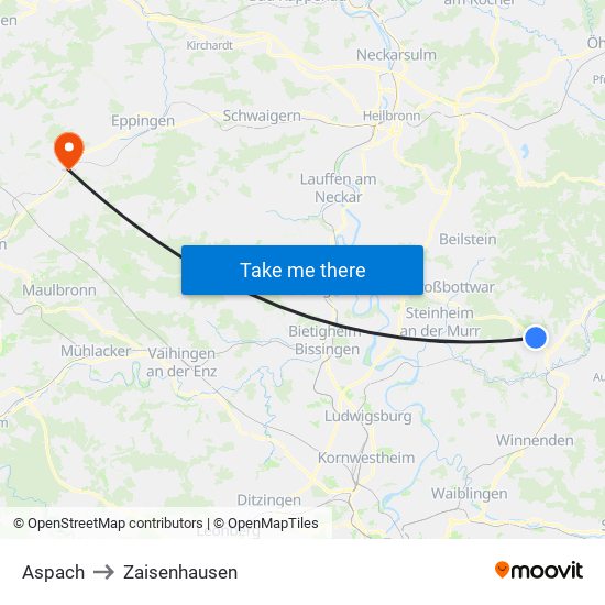 Aspach to Zaisenhausen map