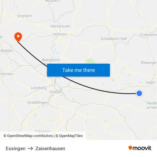 Essingen to Zaisenhausen map