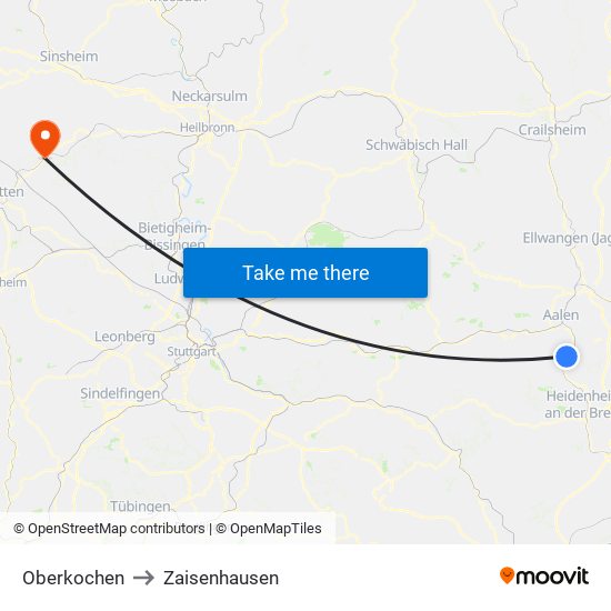 Oberkochen to Zaisenhausen map