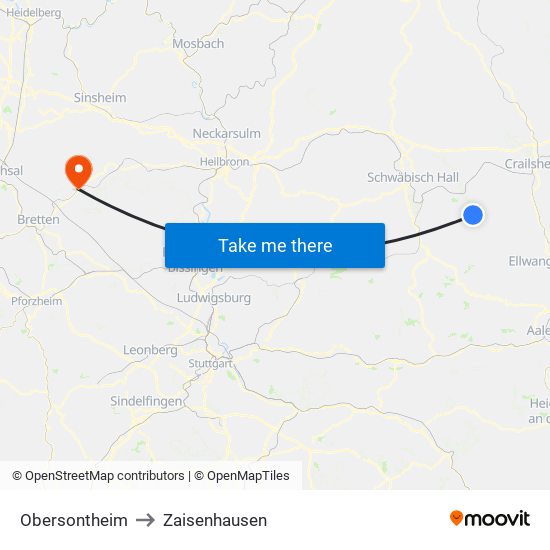 Obersontheim to Zaisenhausen map