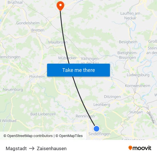 Magstadt to Zaisenhausen map