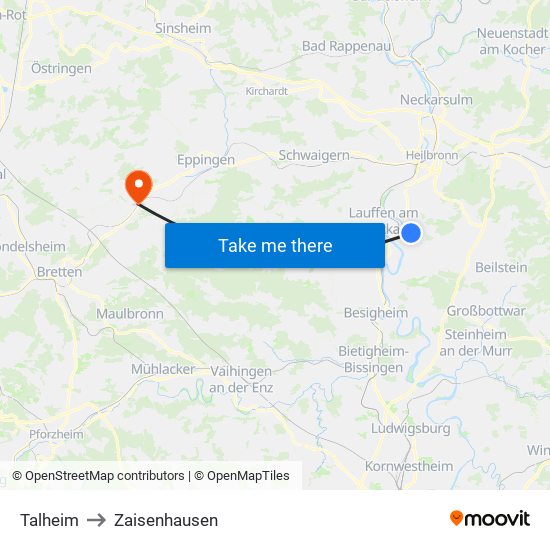 Talheim to Zaisenhausen map
