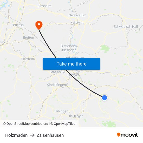 Holzmaden to Zaisenhausen map
