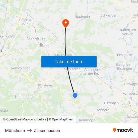 Mönsheim to Zaisenhausen map