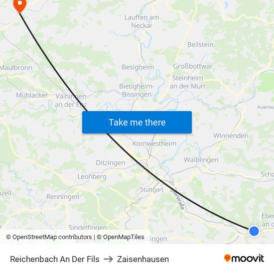 Reichenbach An Der Fils to Zaisenhausen map