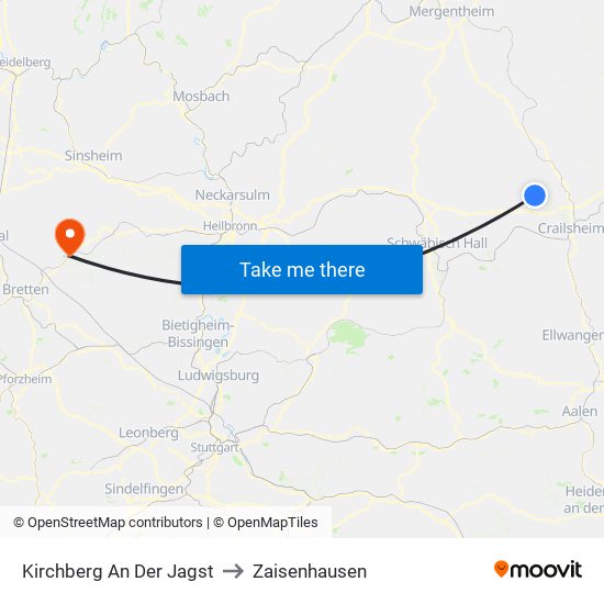 Kirchberg An Der Jagst to Zaisenhausen map