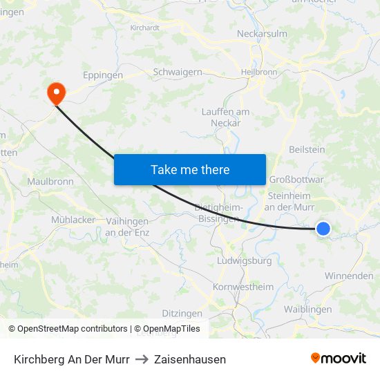 Kirchberg An Der Murr to Zaisenhausen map