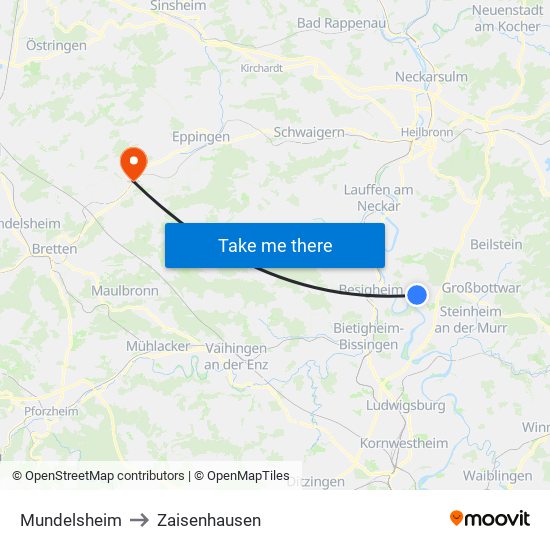 Mundelsheim to Zaisenhausen map