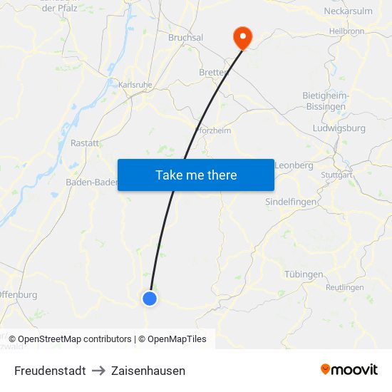 Freudenstadt to Zaisenhausen map