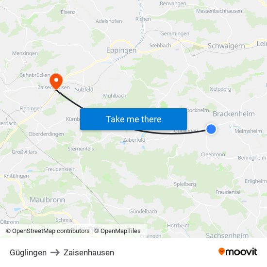Güglingen to Zaisenhausen map