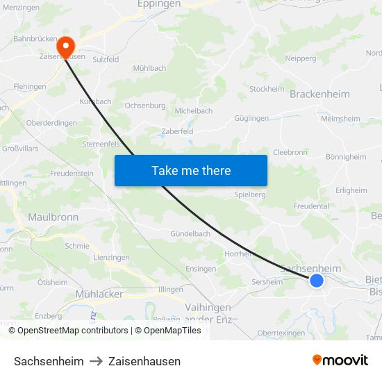 Sachsenheim to Zaisenhausen map