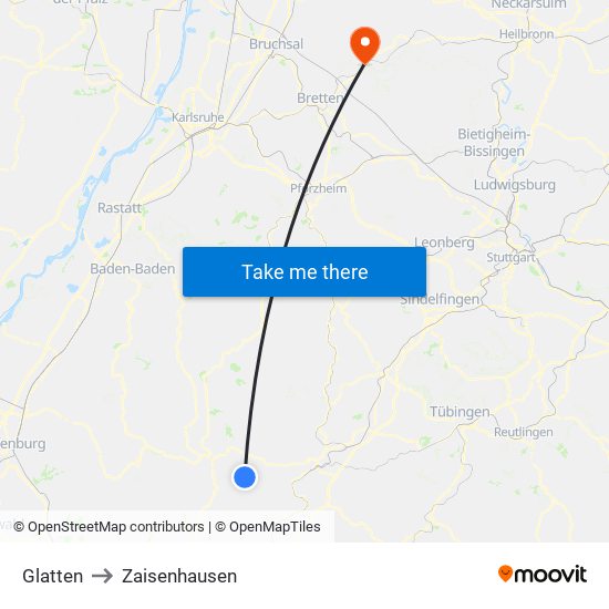 Glatten to Zaisenhausen map