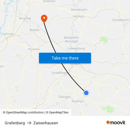 Grafenberg to Zaisenhausen map