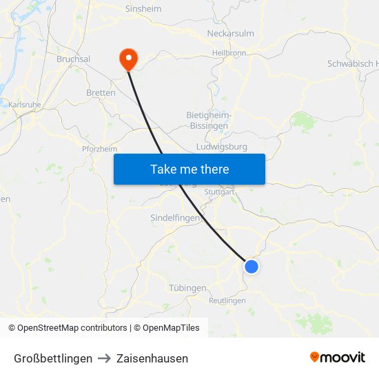 Großbettlingen to Zaisenhausen map