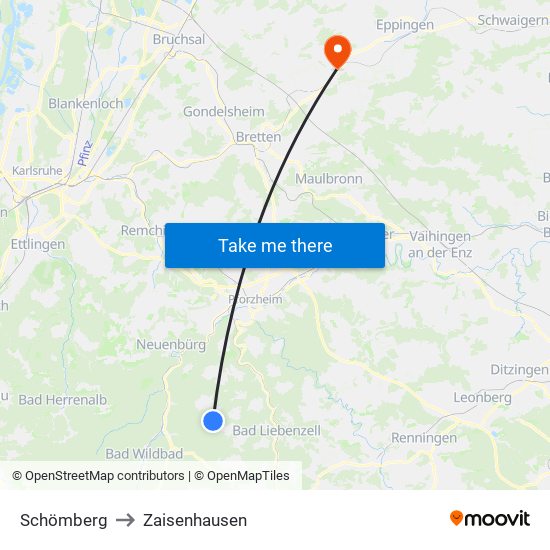 Schömberg to Zaisenhausen map
