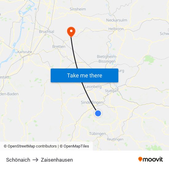 Schönaich to Zaisenhausen map