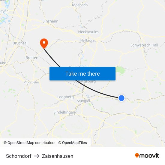 Schorndorf to Zaisenhausen map