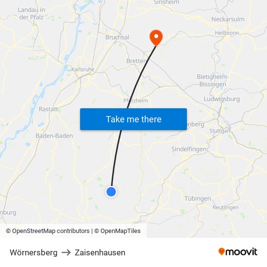 Wörnersberg to Zaisenhausen map