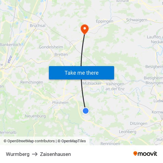 Wurmberg to Zaisenhausen map