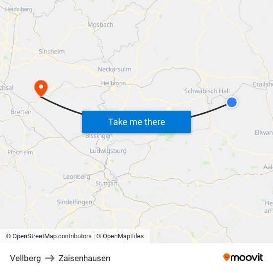 Vellberg to Zaisenhausen map