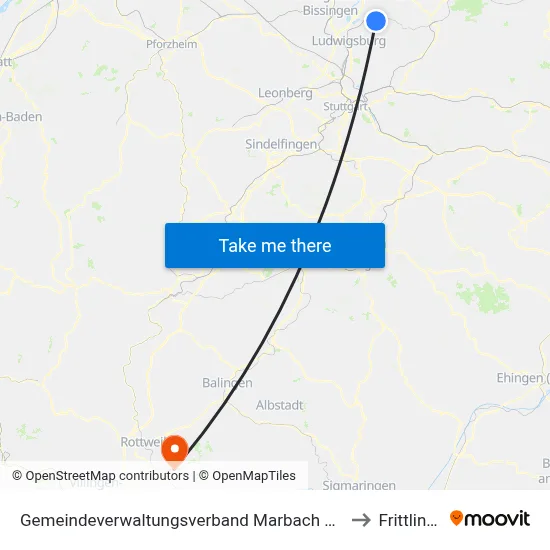 Gemeindeverwaltungsverband Marbach am Neckar to Frittlingen map