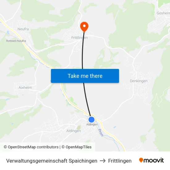 Verwaltungsgemeinschaft Spaichingen to Frittlingen map