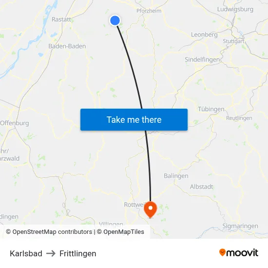 Karlsbad to Frittlingen map