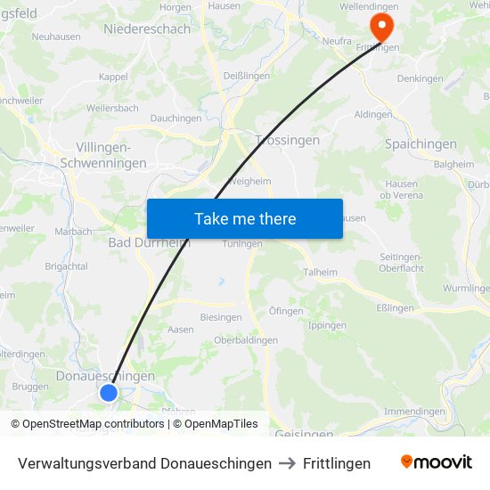 Verwaltungsverband Donaueschingen to Frittlingen map