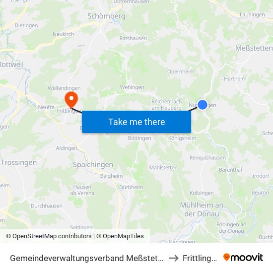 Gemeindeverwaltungsverband Meßstetten to Frittlingen map