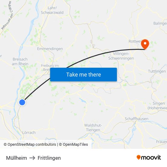 Müllheim to Frittlingen map