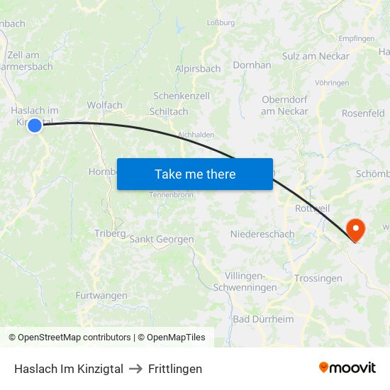 Haslach Im Kinzigtal to Frittlingen map
